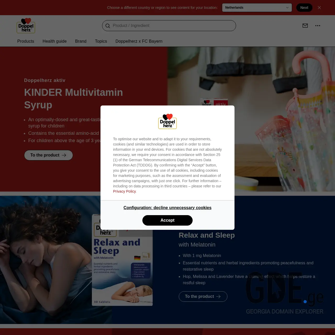 Screenshot of the site doppelherz.ge at 2025-12-07