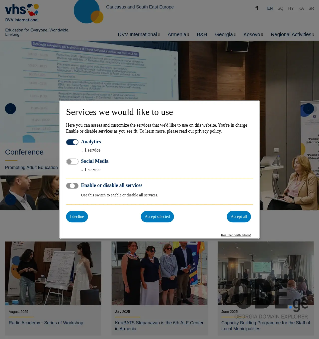 Screenshot of the site dvv-international.ge at 2025-12-02