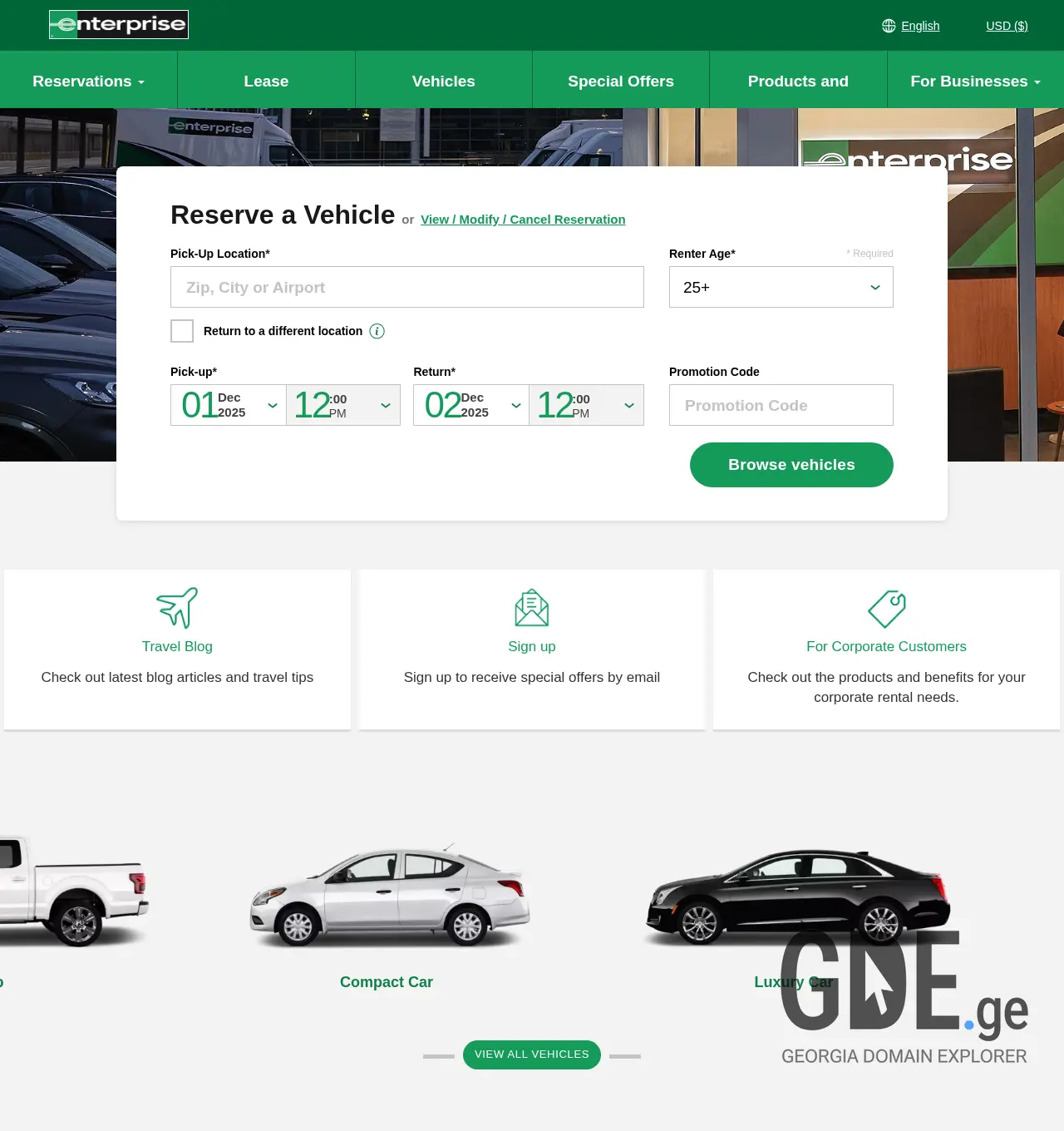 Screenshot of the site enterprise.ge at 2025-11-30