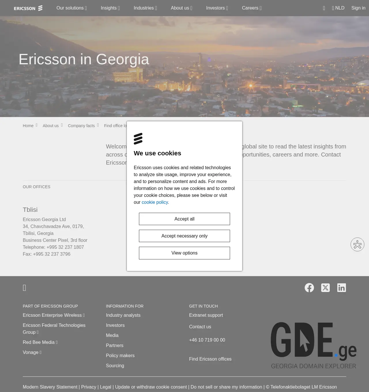 Screenshot of the site ericsson.ge at 2025-11-30