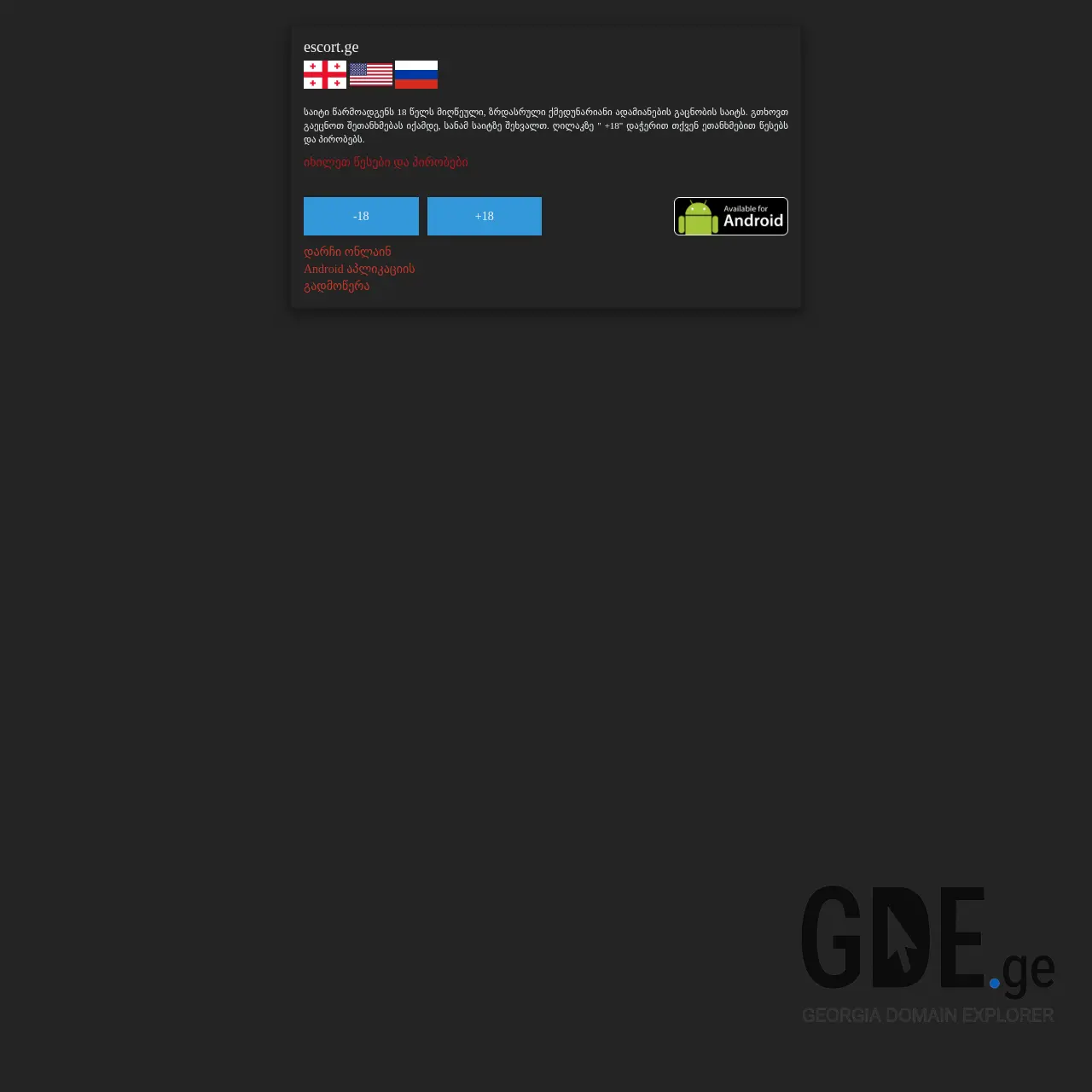 Screenshot of the site escorti1.ge at 2025-12-07