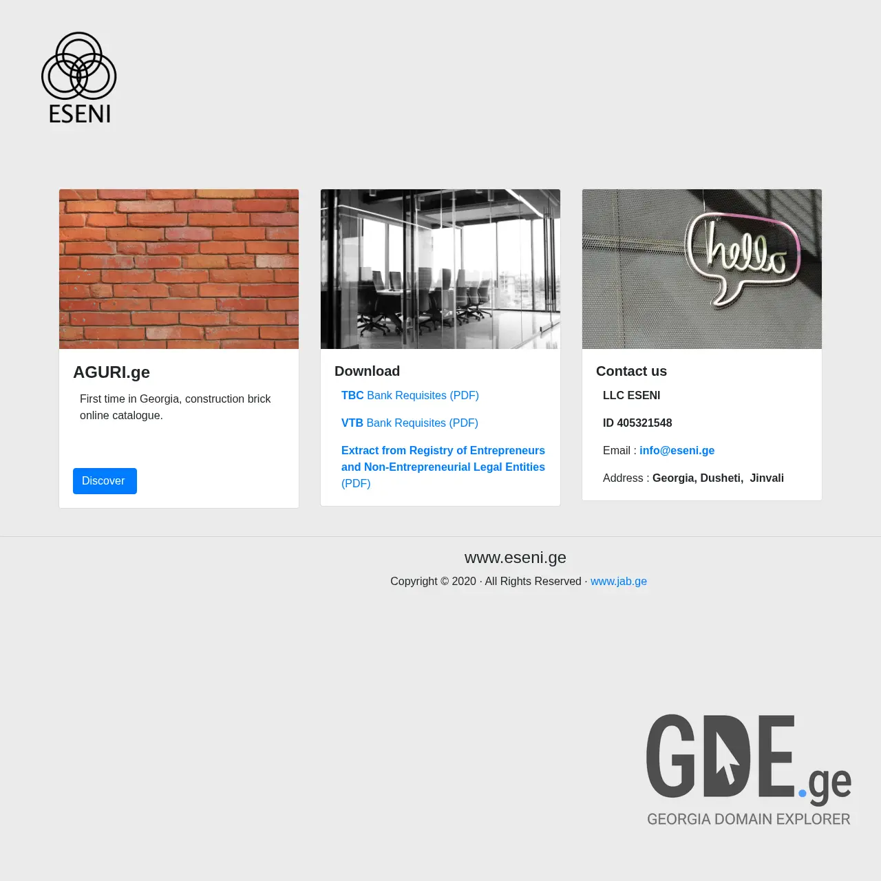 Screenshot of the site eseni.ge at 2025-12-07