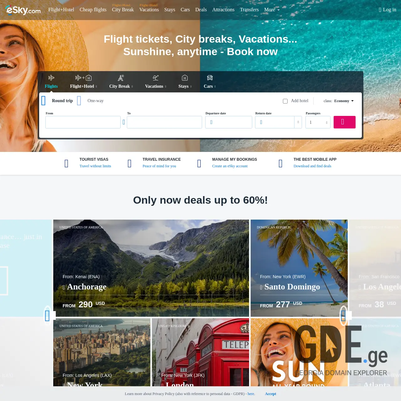 Screenshot of the site esky.ge at 2025-12-19