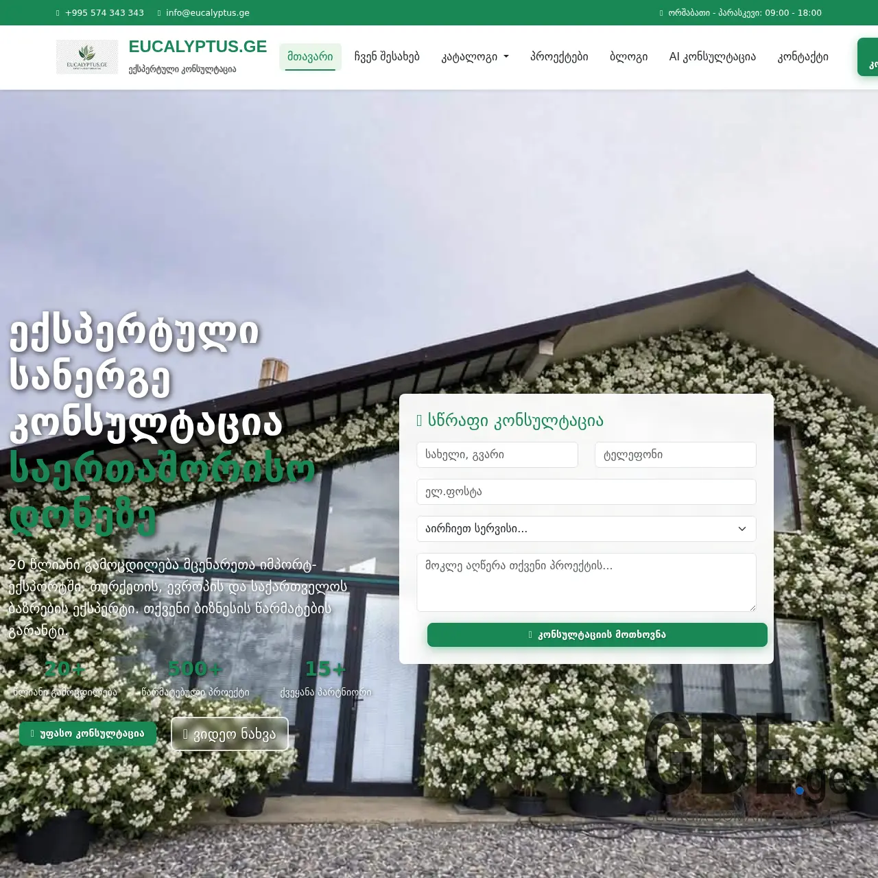 Screenshot of the site eucalyptus.ge at 2026-02-06