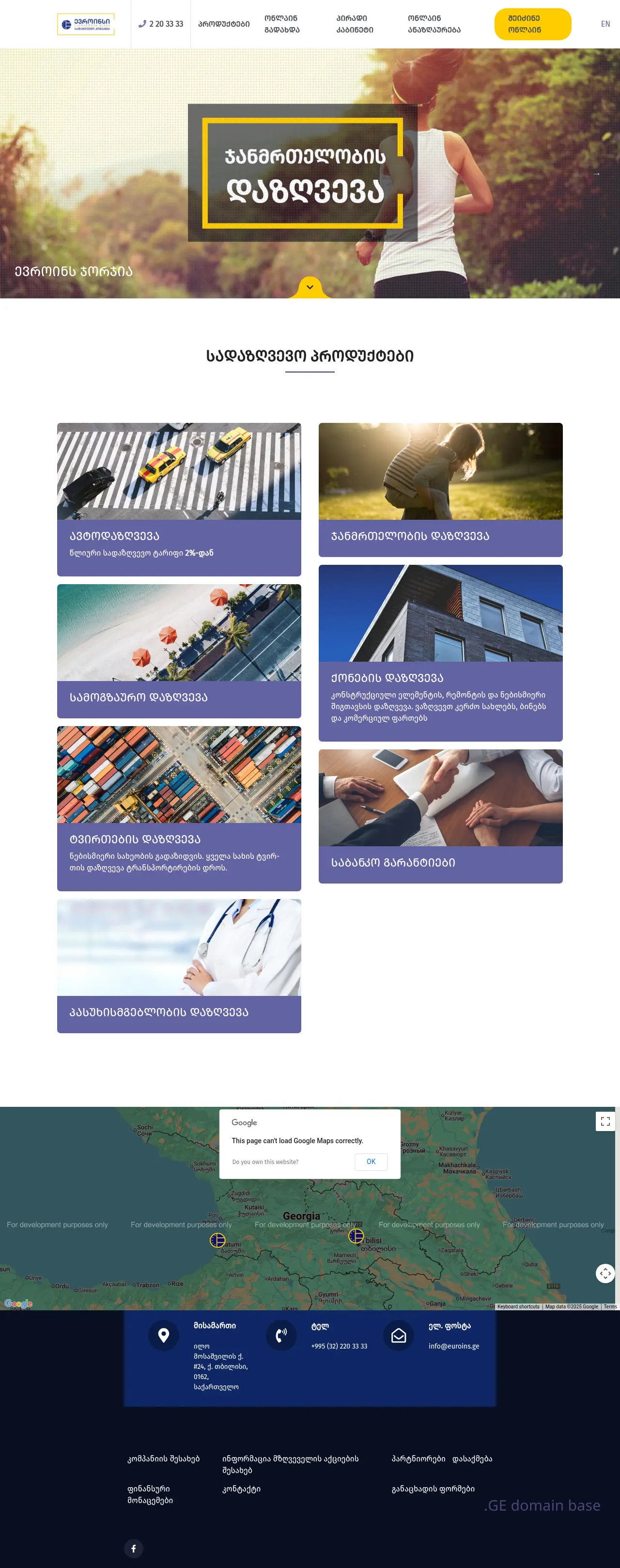Screenshot of the site euroins.ge