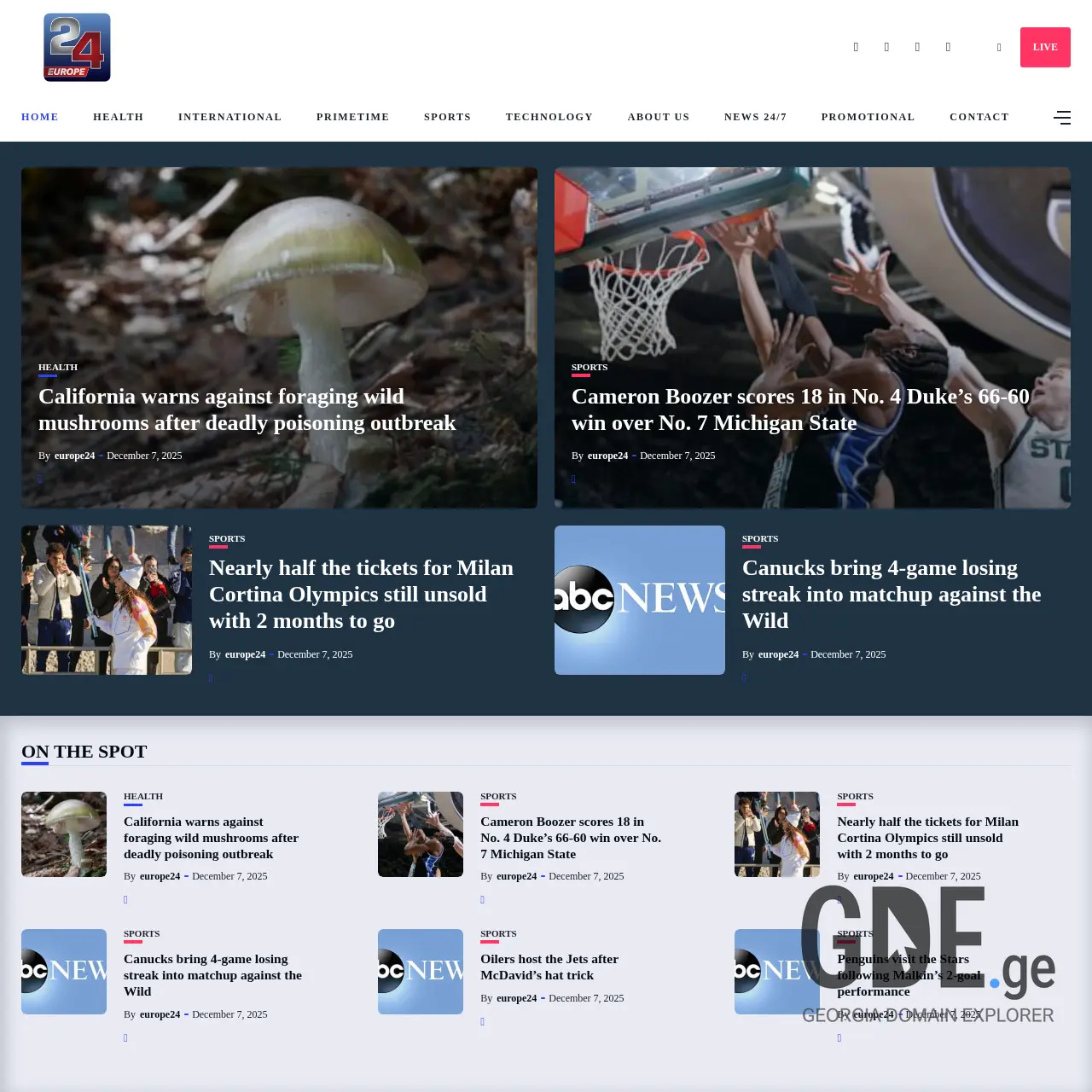 Screenshot of the site europe24.ge at 2025-12-07