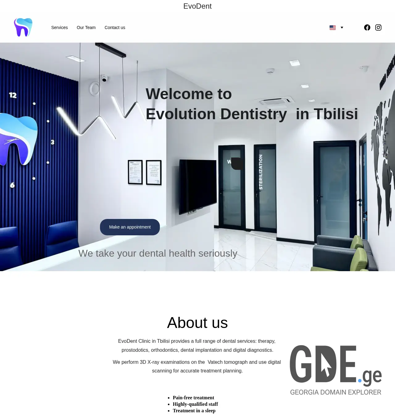 Screenshot of the site evodent.ge at 2025-12-06