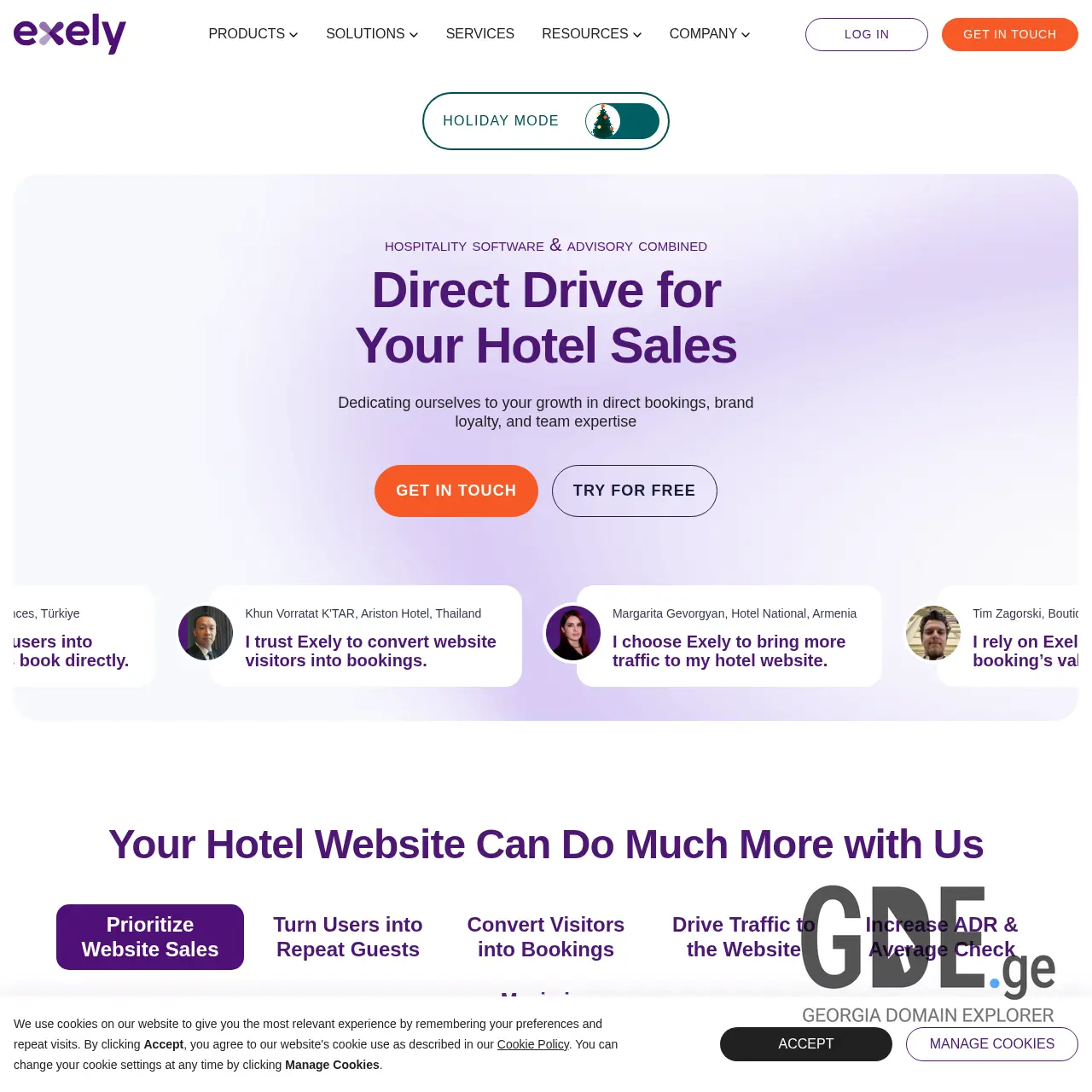 Screenshot of the site exely.ge at 2025-12-10