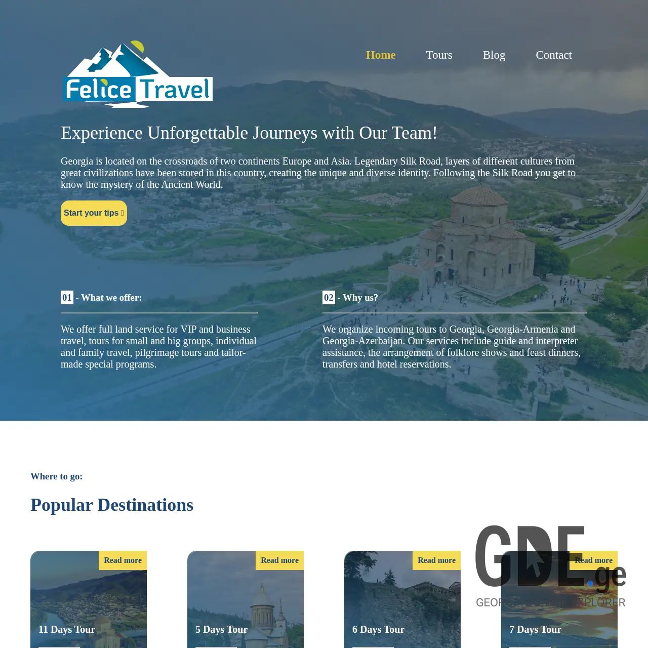 Screenshot of the site felicetravel.ge at 2025-12-09