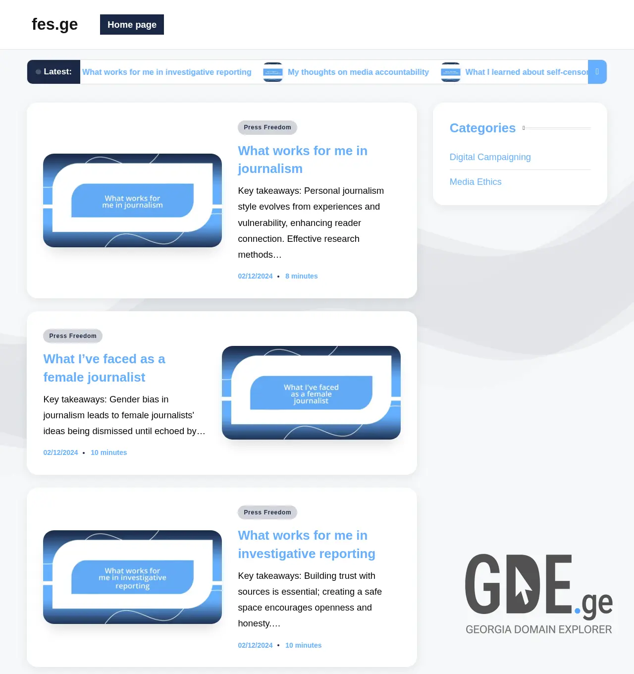 Screenshot of the site fes.ge at 2025-11-29
