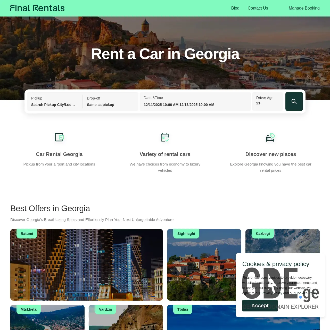 Screenshot of the site finalrentals.ge at 2025-12-10