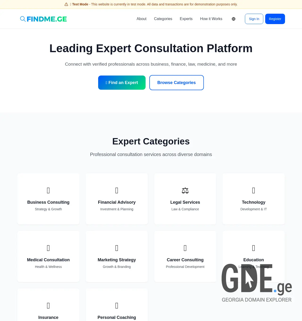 Screenshot of the site findme.ge at 2025-11-30