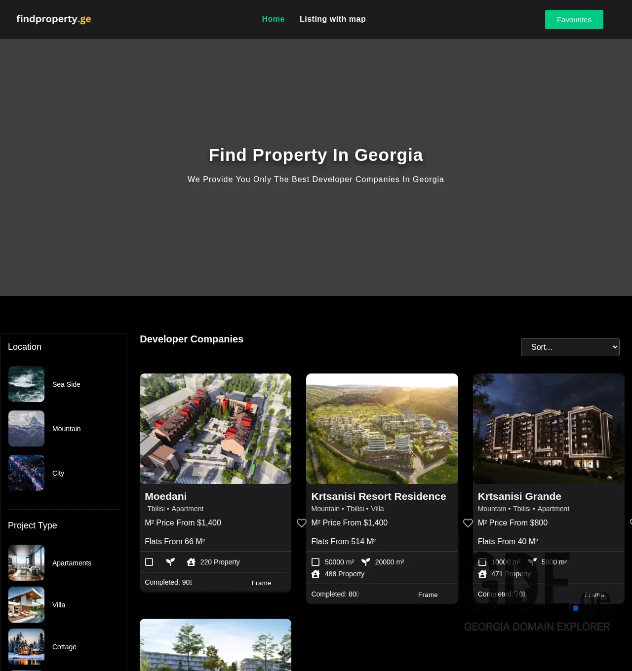 Screenshot of the site findproperty.ge at 2025-11-30