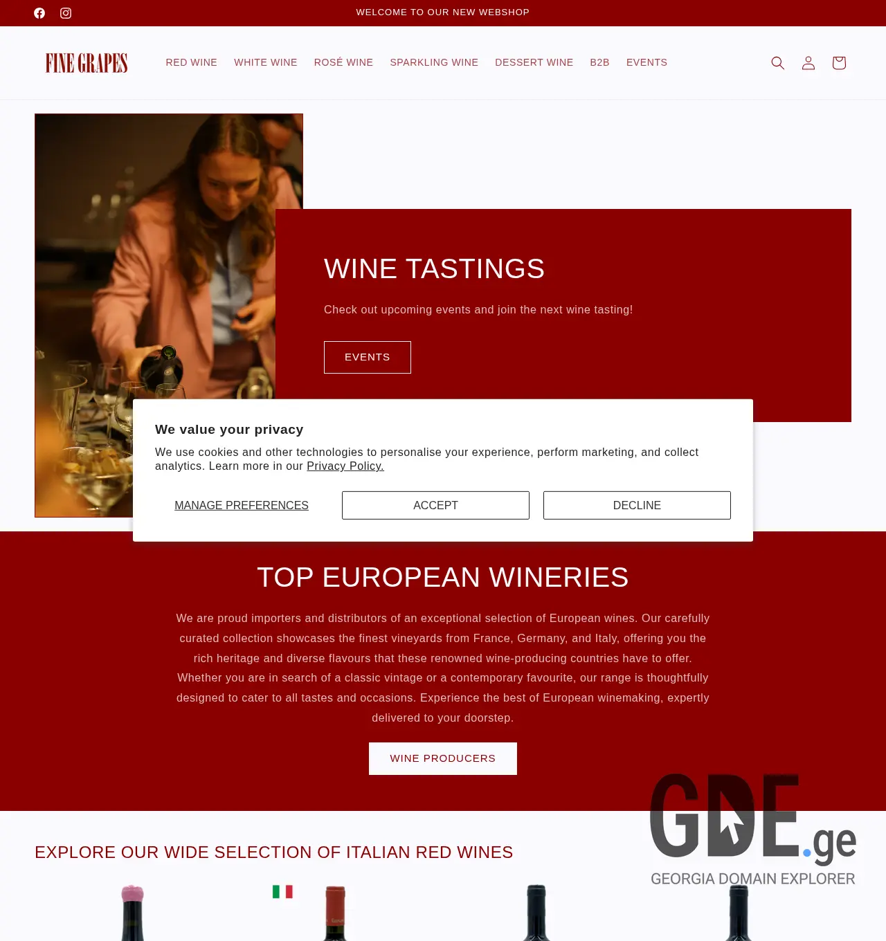 Screenshot of the site finegrapes.ge at 2025-11-30