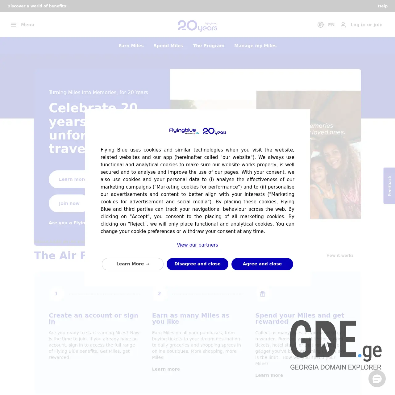 Screenshot of the site flyingblue.ge at 2025-12-10