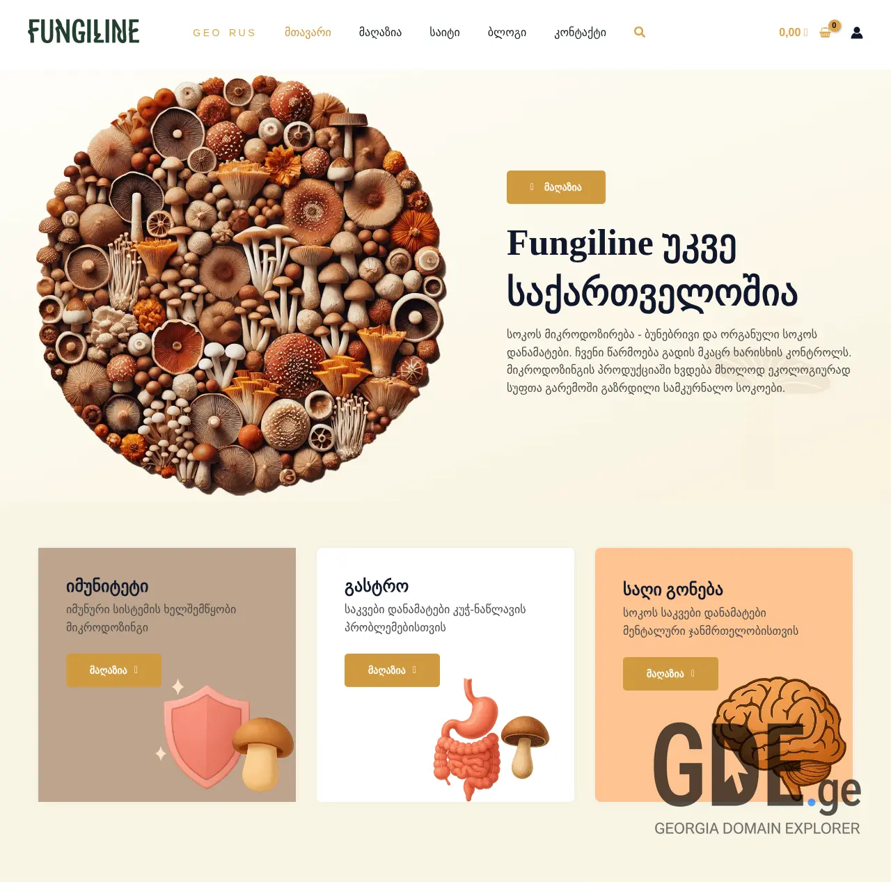 Screenshot of the site fungiline.ge at 2025-12-09