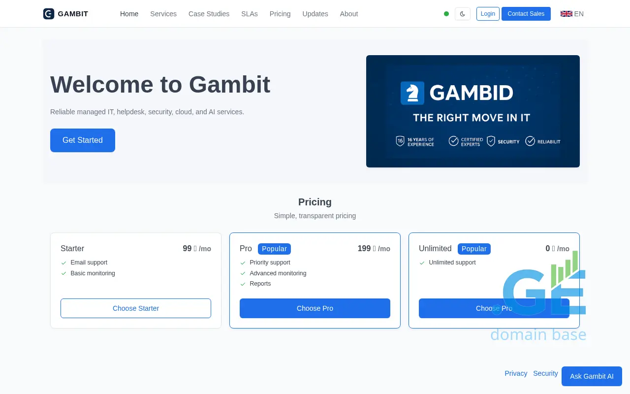 Screenshot of the site gambit.ge