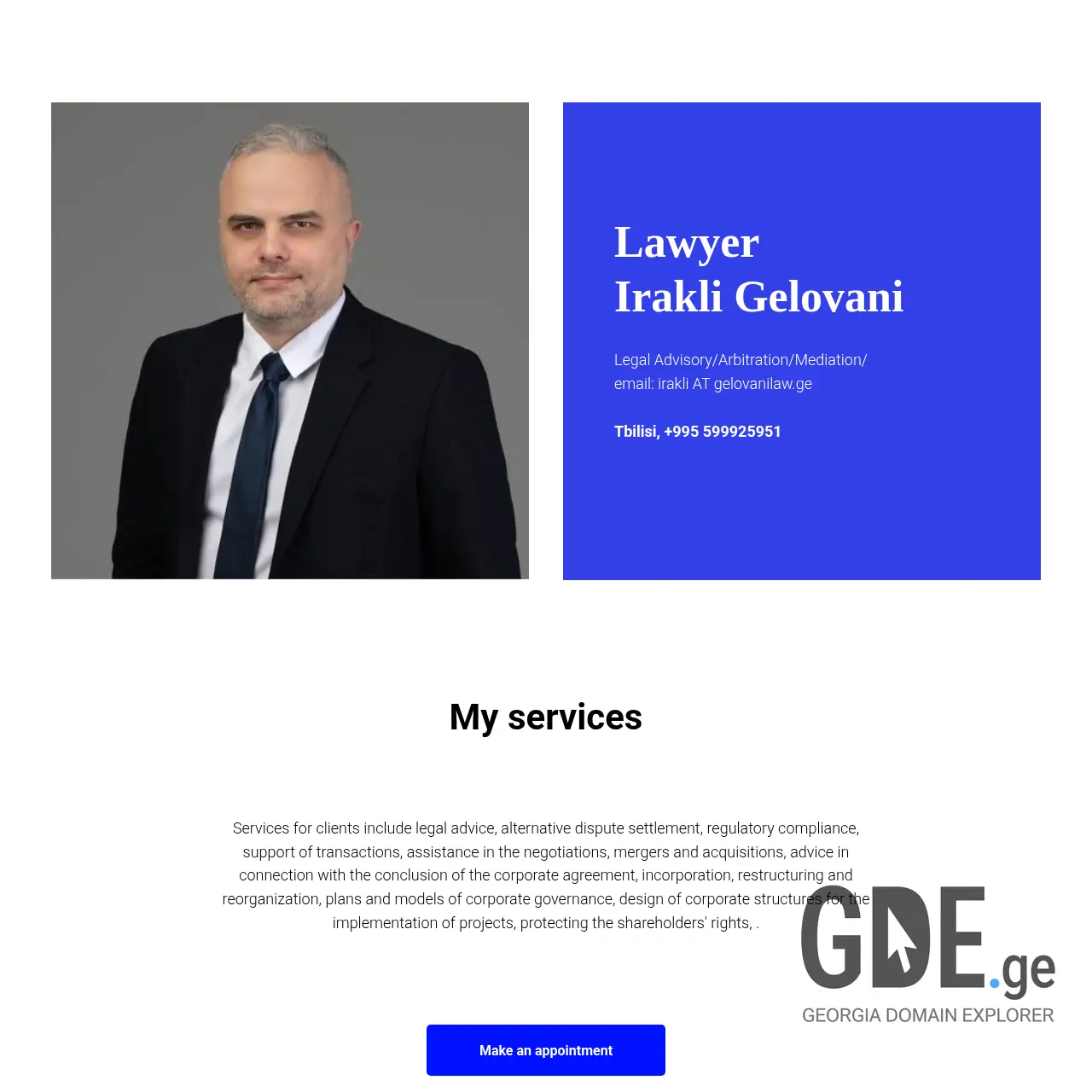 Screenshot of the site gelovanilaw.ge at 2025-12-10