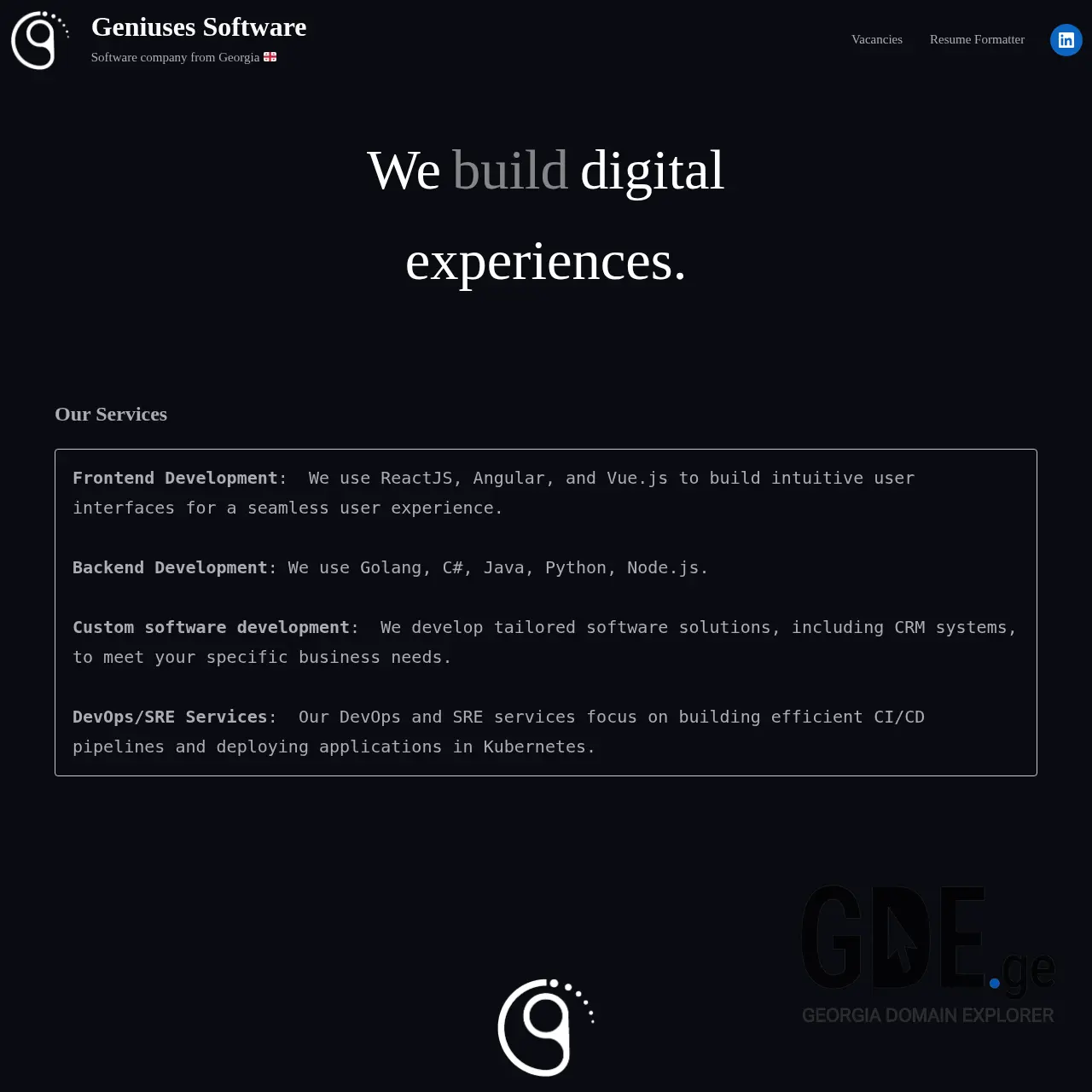 Screenshot of the site gensoft.ge at 2025-12-10