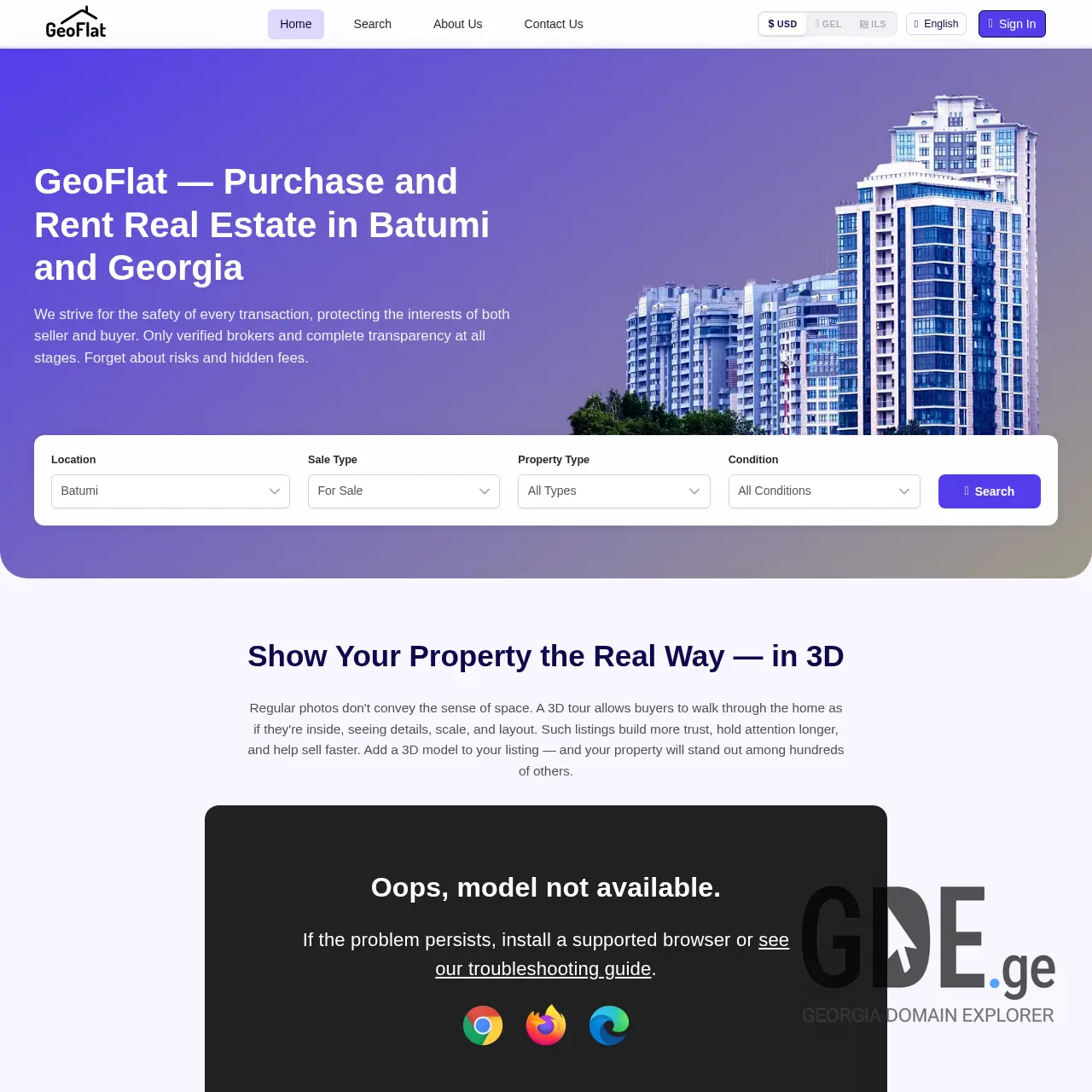 Screenshot of the site geoflat.ge at 2026-01-23
