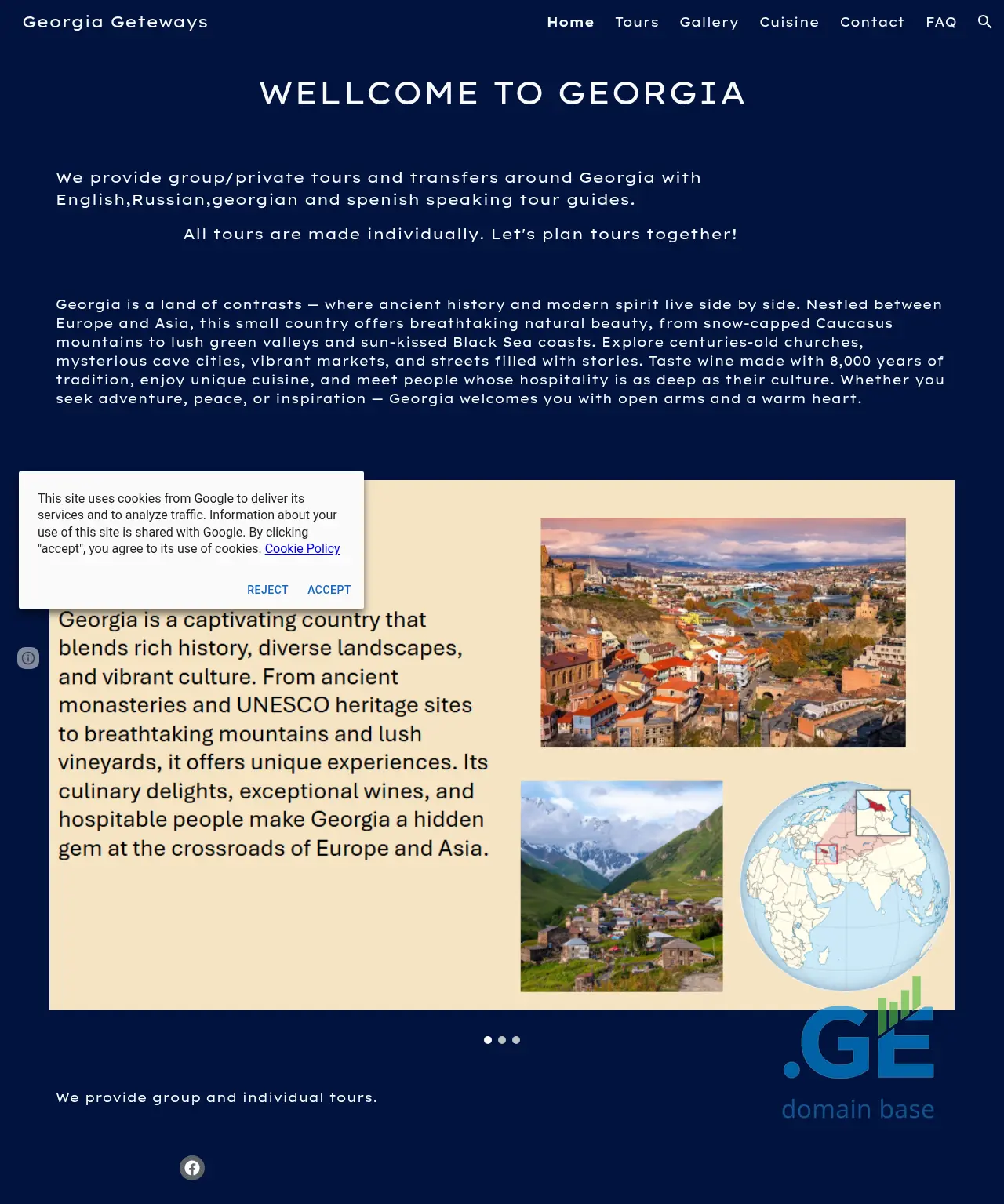 Screenshot of the site georgiageteways.ge