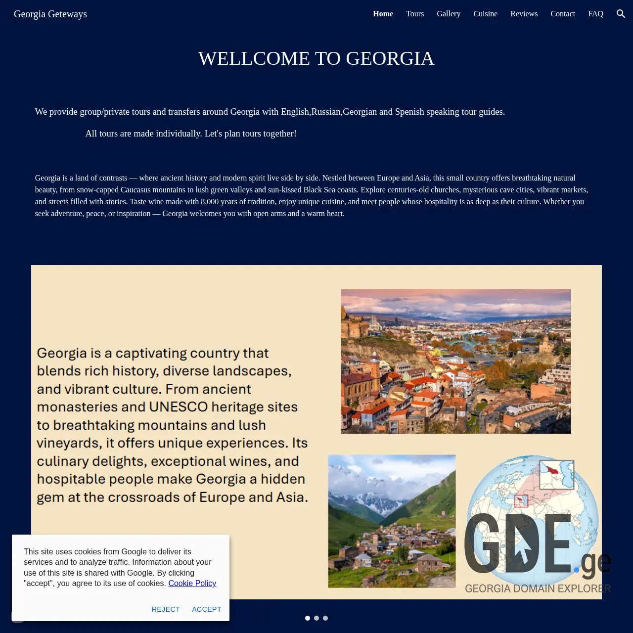 Screenshot of the site georgiageteways.ge at 2025-12-10