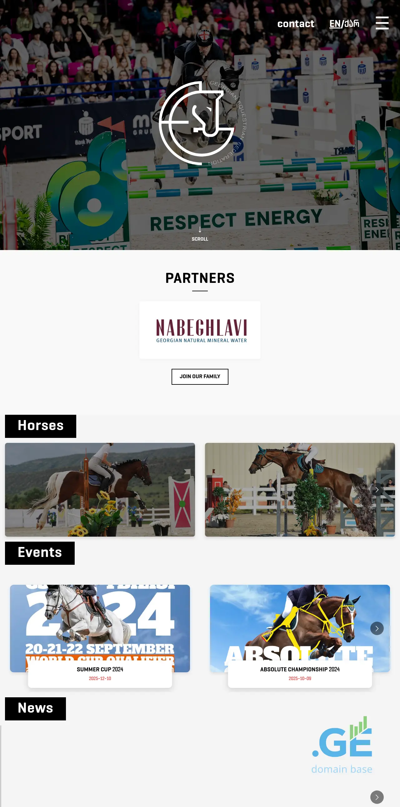 Screenshot of the site georgianequestrianfederation.ge