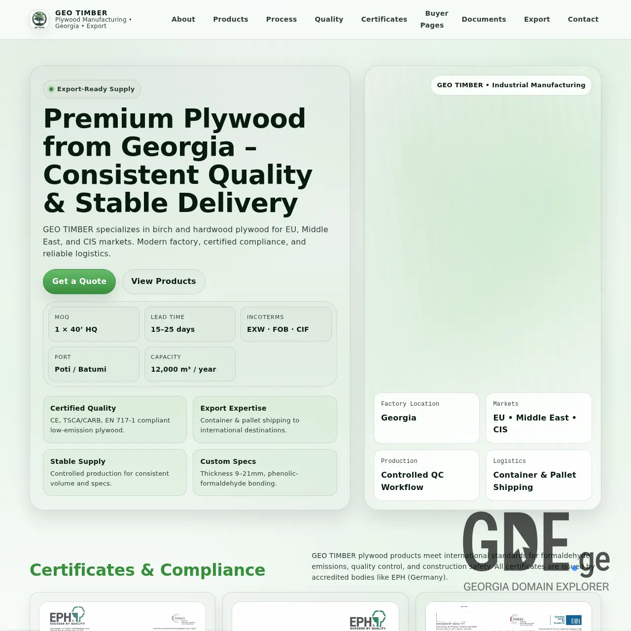 Screenshot of the site geotimber.ge at 2026-01-29