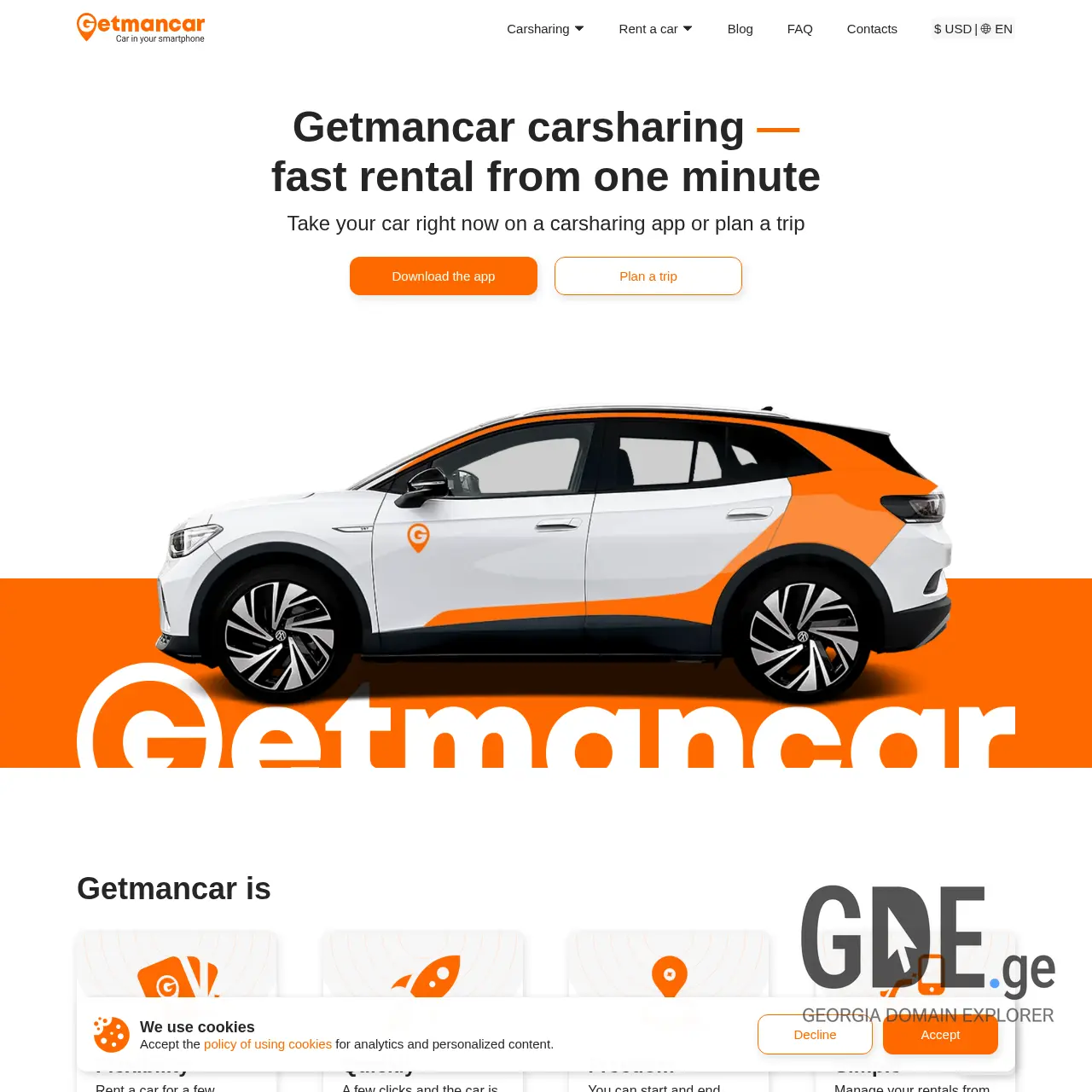 Screenshot of the site getmancar.ge at 2026-01-15