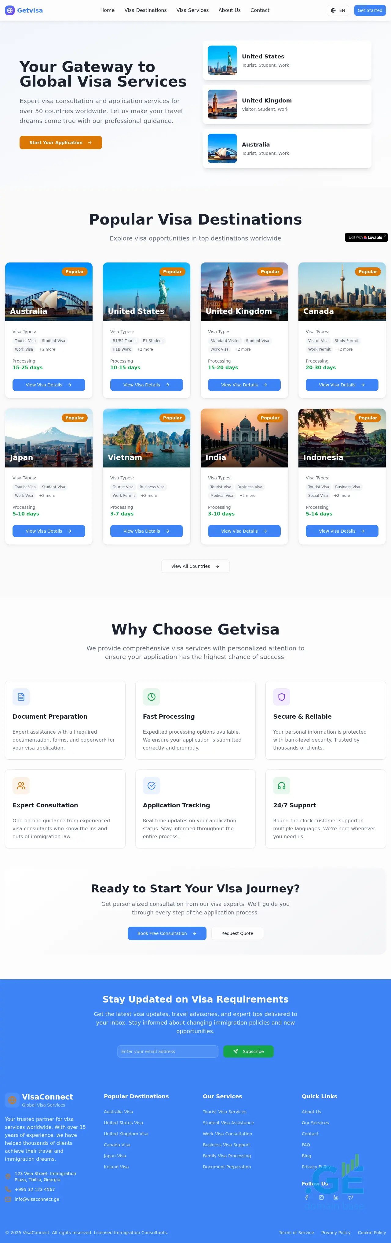 Screenshot of the site getvisa.ge