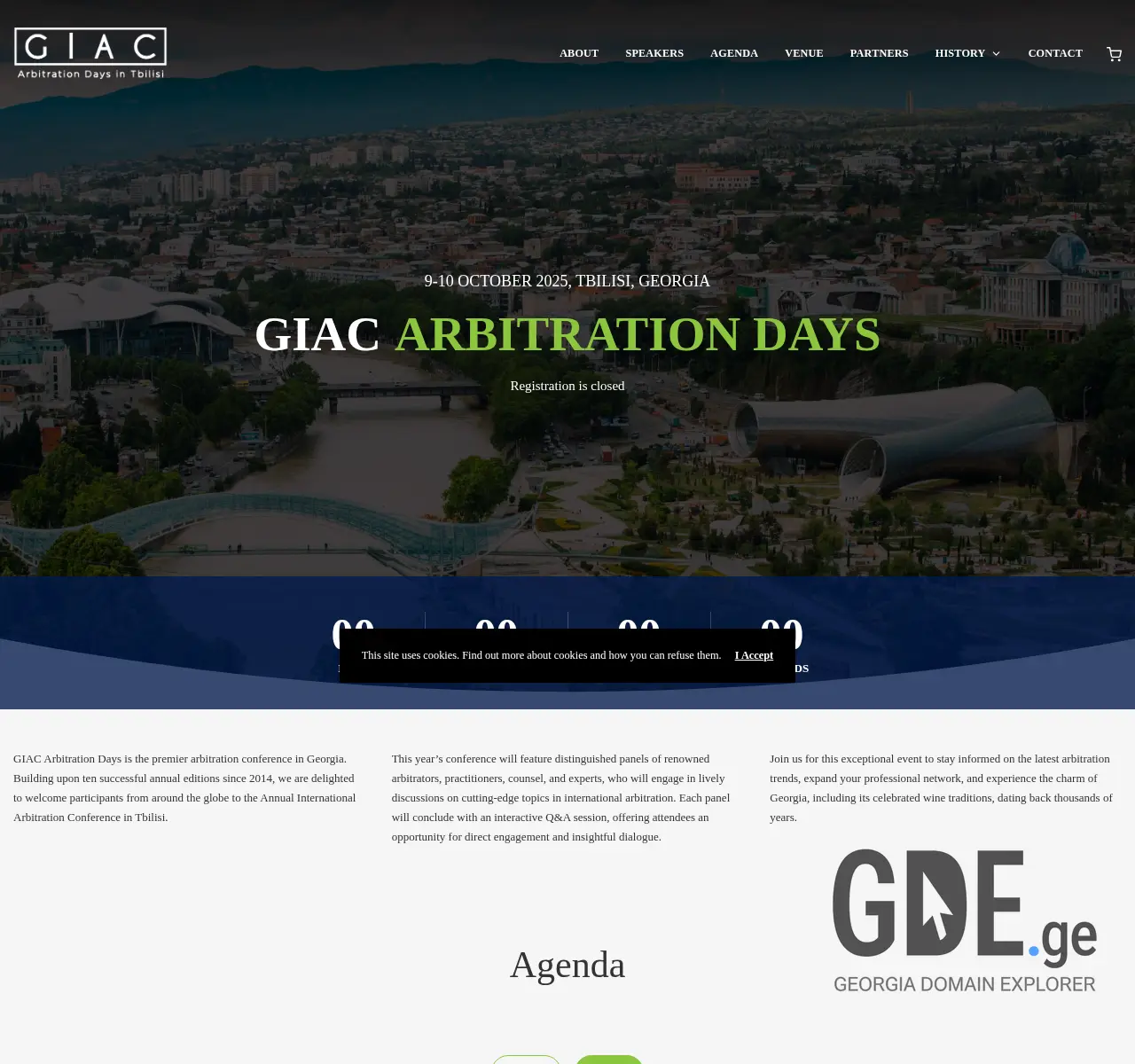 Screenshot of the site giacarbitrationdays.ge at 2025-11-26