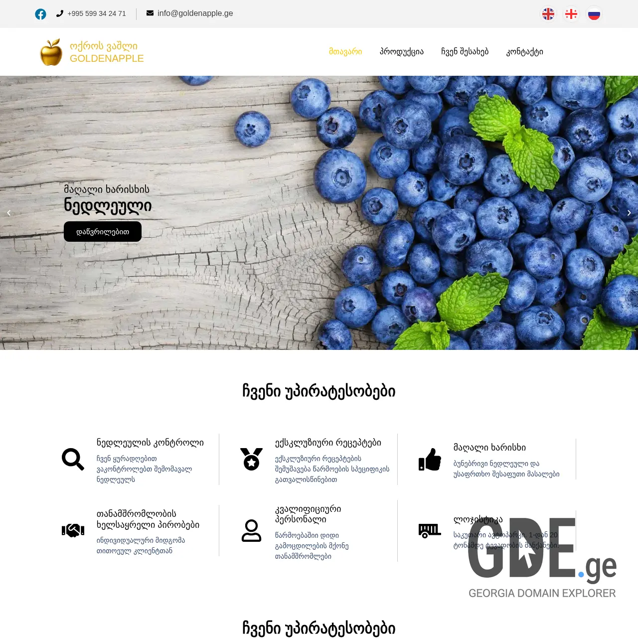 Screenshot of the site goldenapple.ge at 2025-12-09