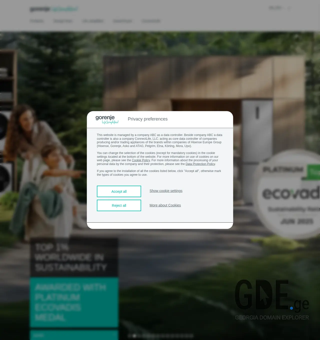 Screenshot of the site gorenje.ge at 2025-11-30