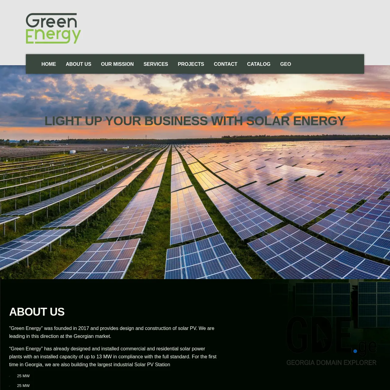 Screenshot of the site greenenergy.ge at 2025-12-15
