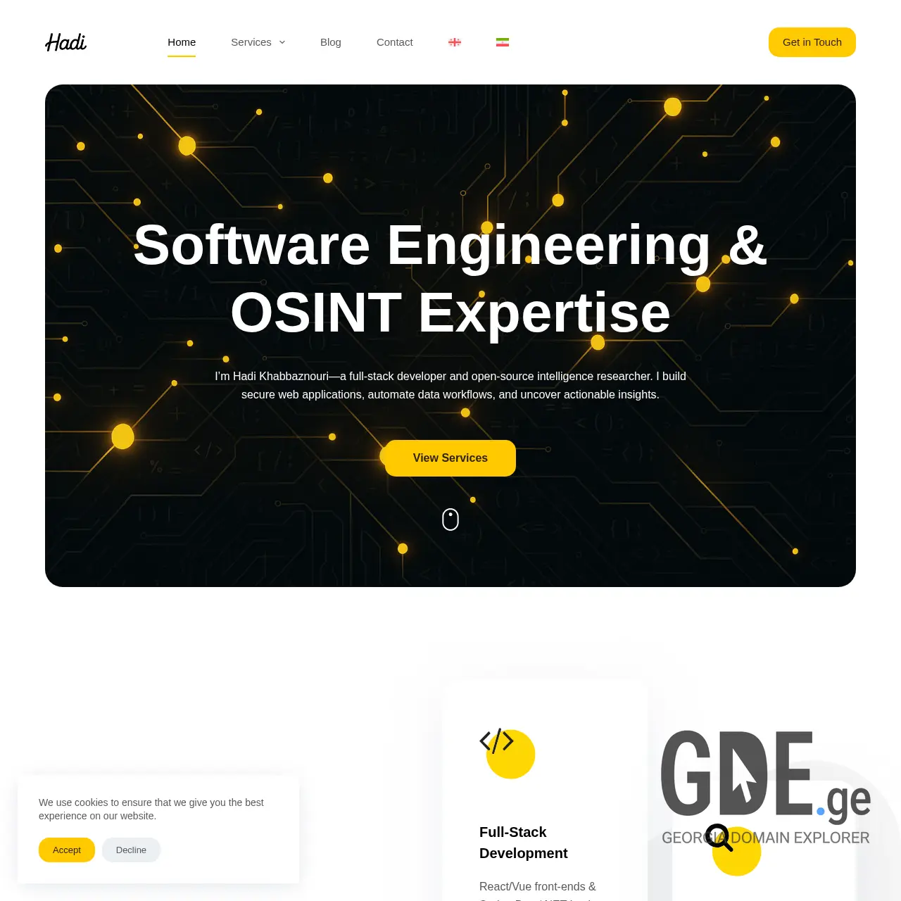 Screenshot of the site hadi.ge at 2025-12-10