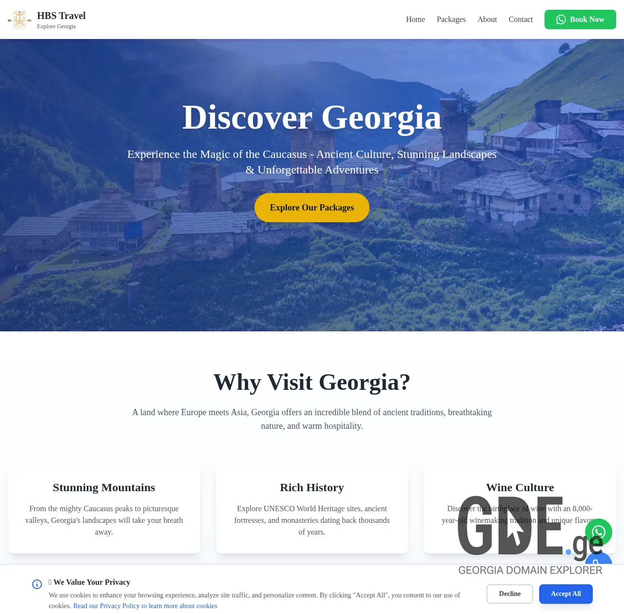 Screenshot of the site hbstravel.ge at 2025-12-14