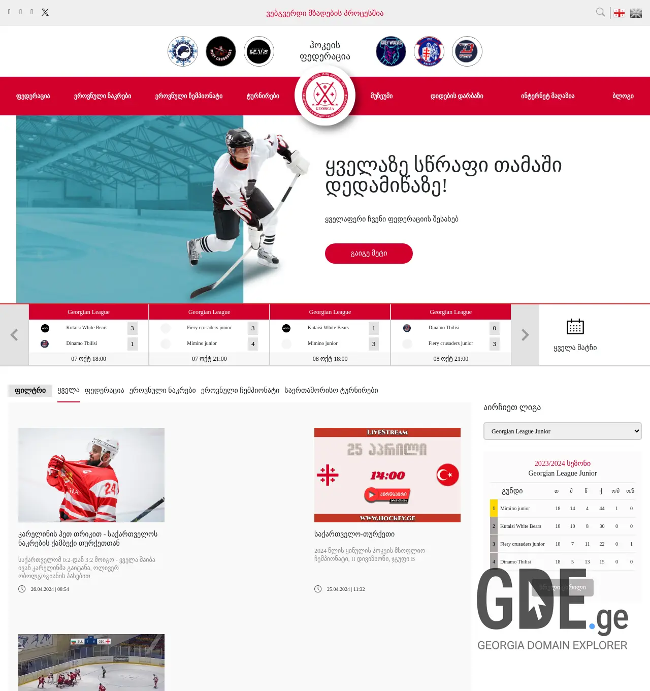 Screenshot of the site hockey.ge at 2025-12-02