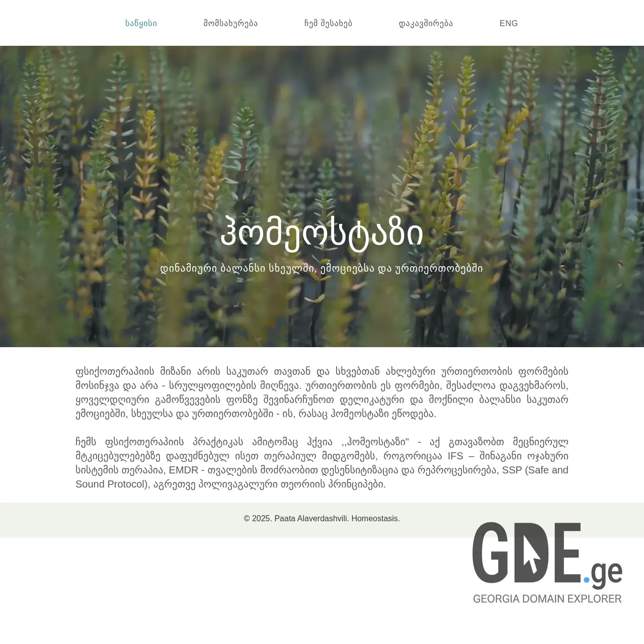 Screenshot of the site homeostasis.ge at 2025-12-15