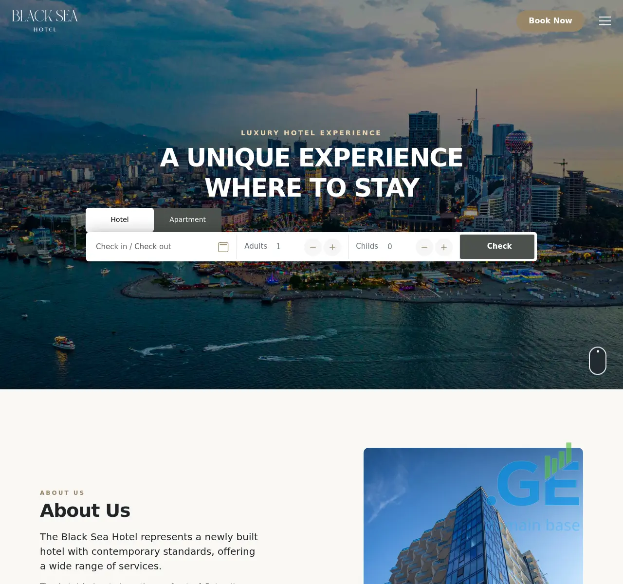 Screenshot of the site hotelblacksea.ge