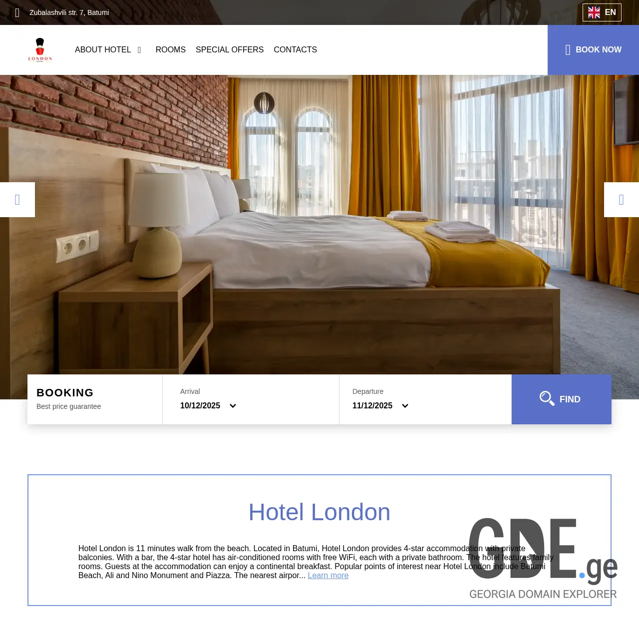 Screenshot of the site hotellondon.ge at 2025-12-10