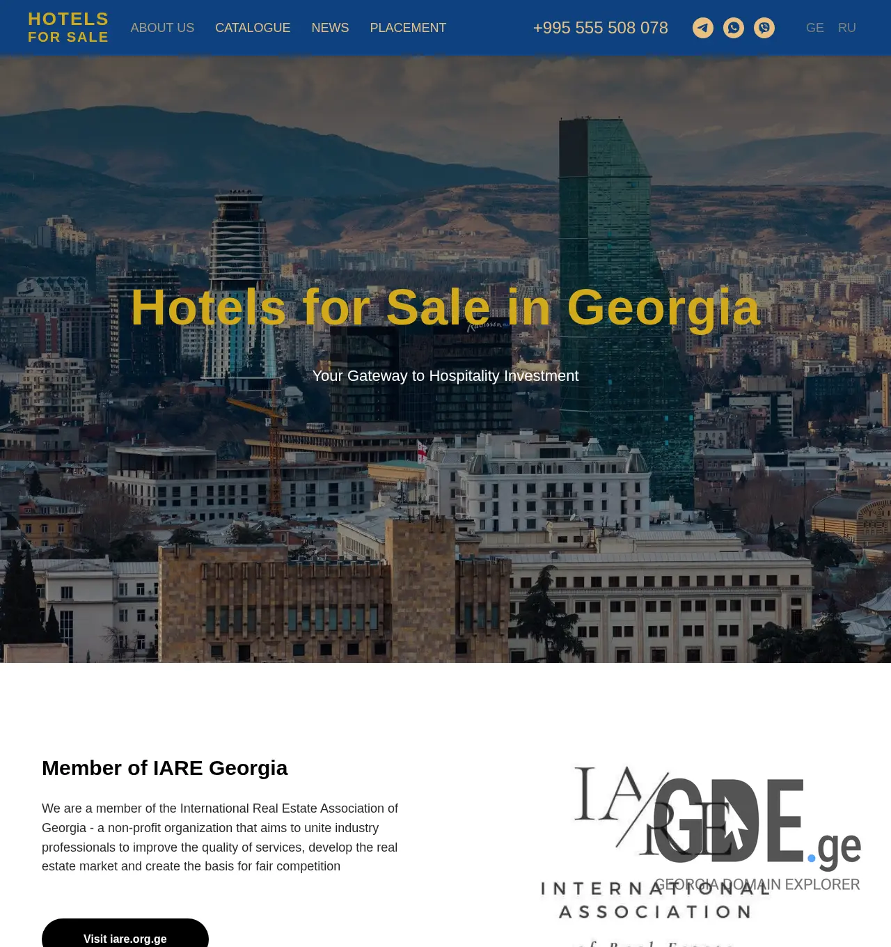 Screenshot of the site hotelsforsale.ge at 2025-11-30