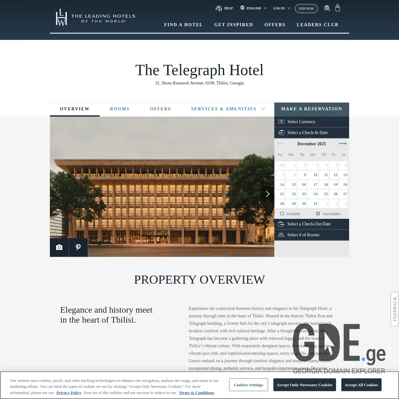 Screenshot of the site hoteltelegraph.ge at 2025-12-09