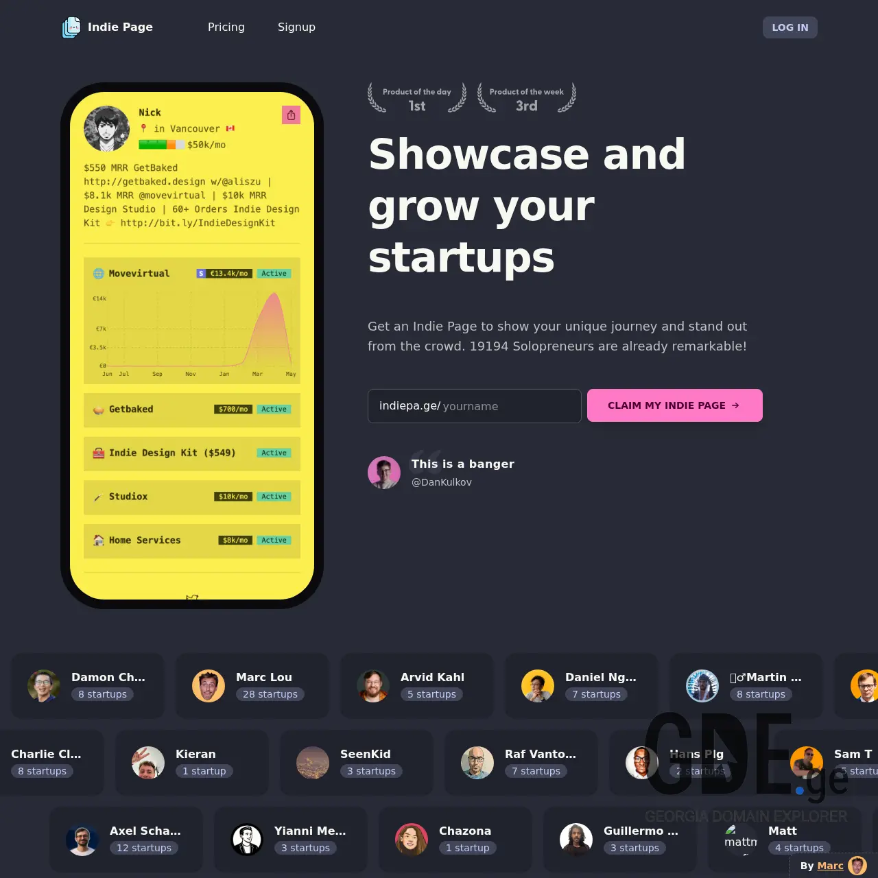 Screenshot of the site indiepa.ge at 2025-12-09