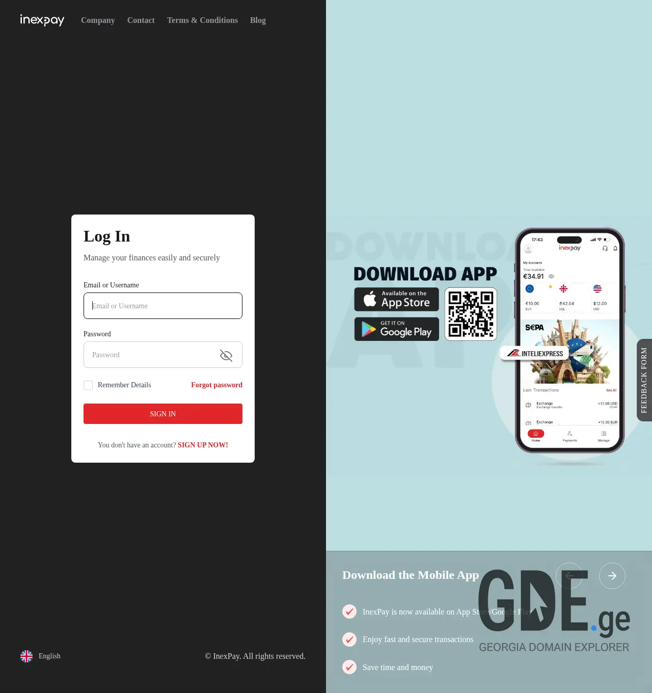 Screenshot of the site inexpay.ge at 2025-11-30