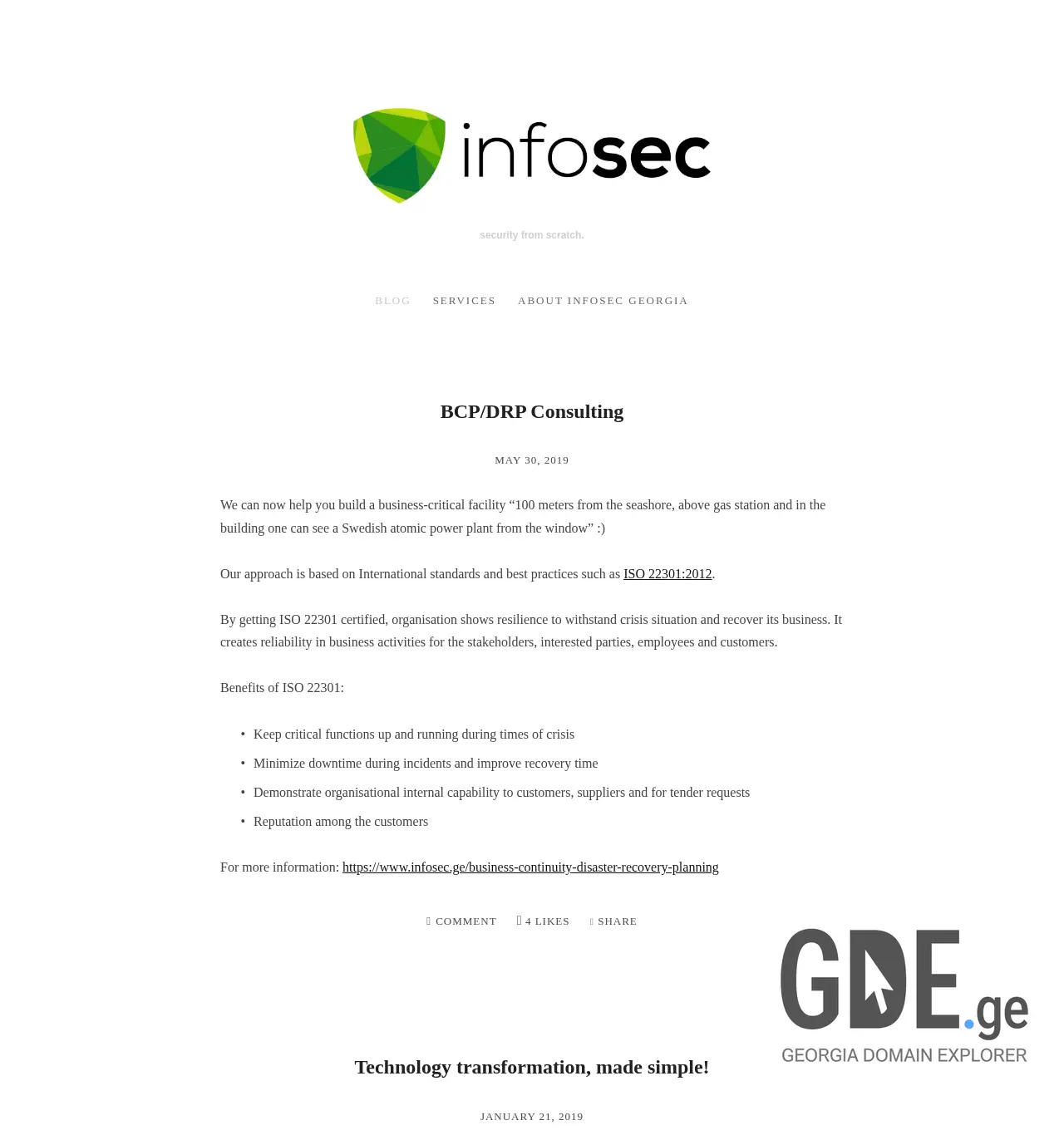 Screenshot of the site infosec.ge at 2025-11-29