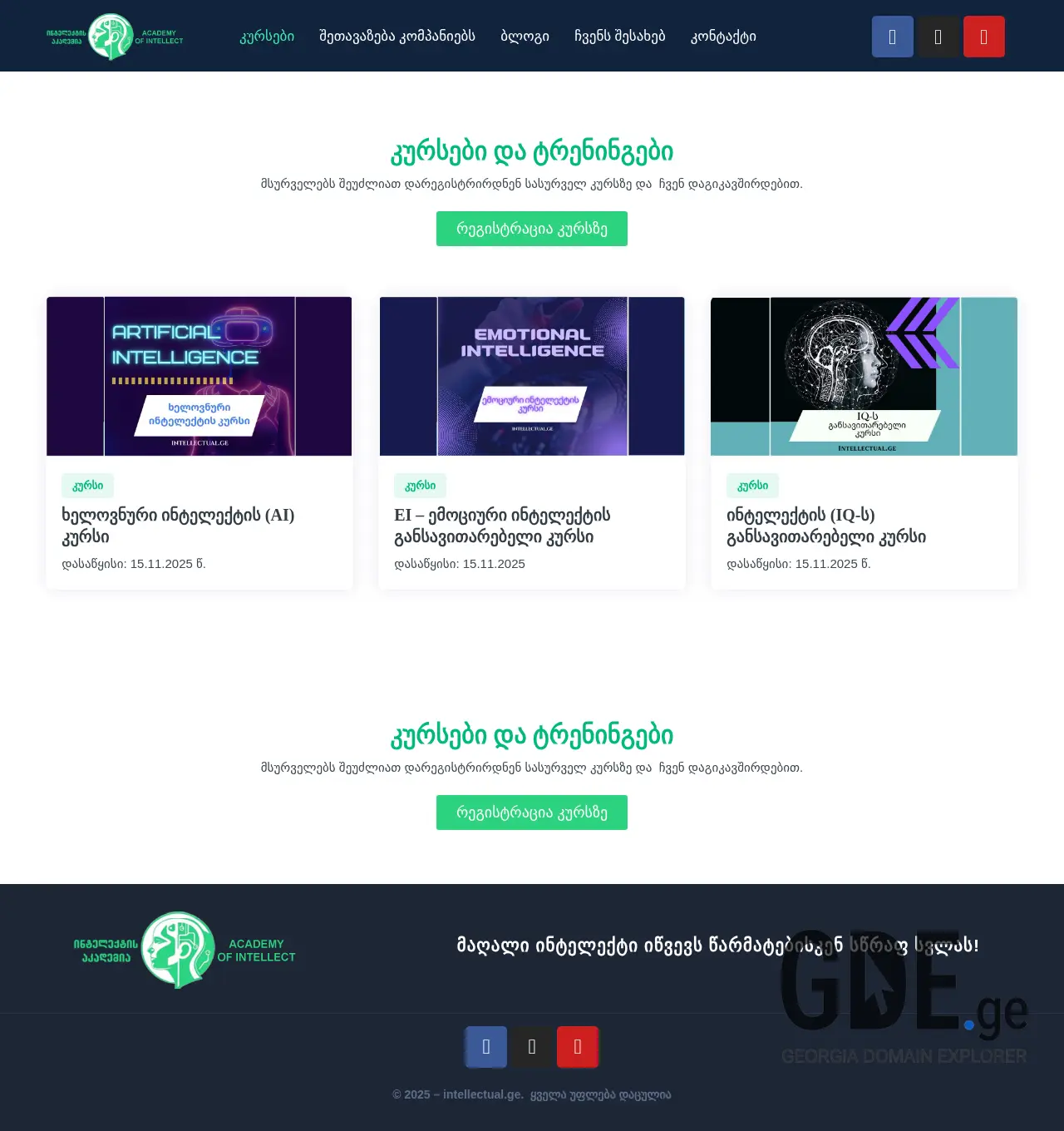 Screenshot of the site intellectual.ge at 2025-12-06
