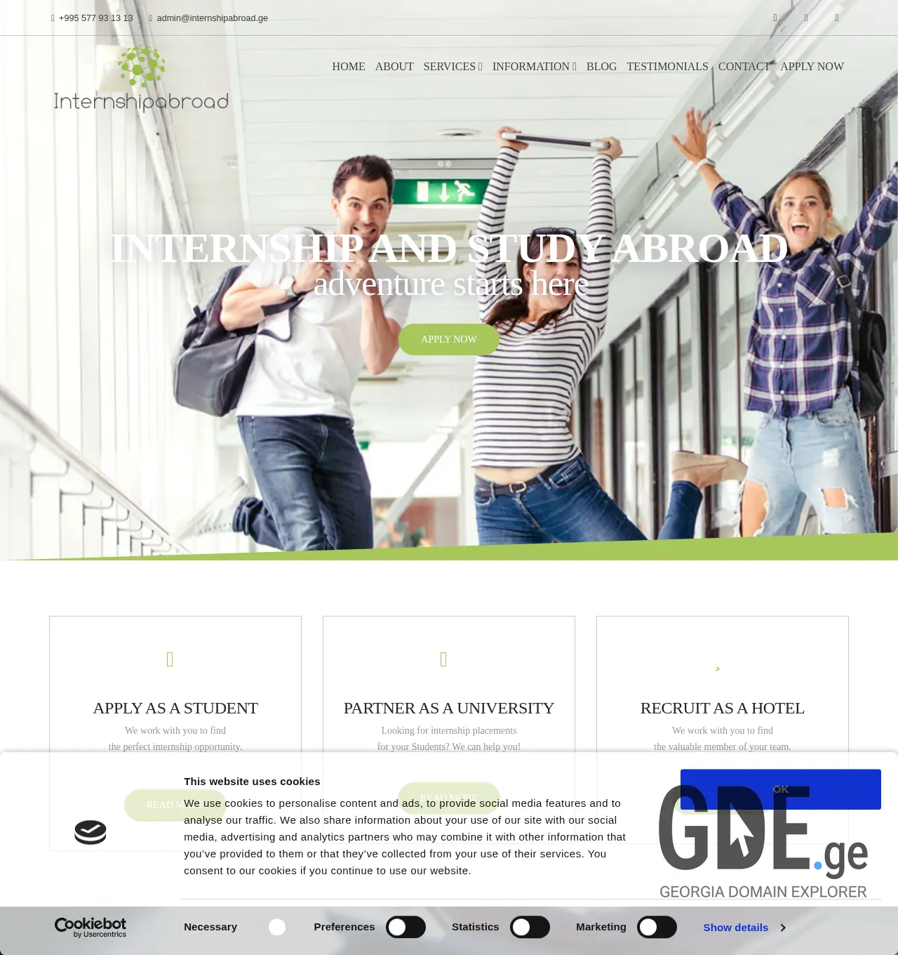 Screenshot of the site internshipabroad.ge at 2025-11-29