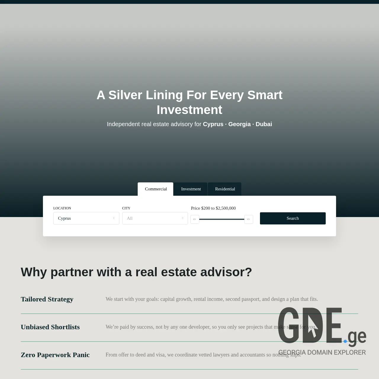 Screenshot of the site investia.ge at 2025-12-10