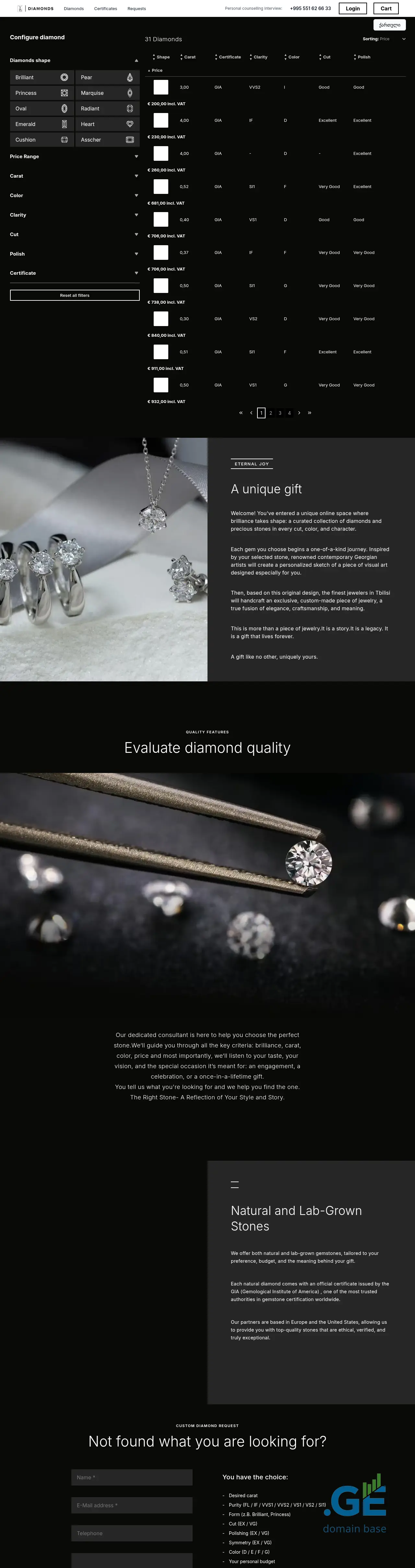 Screenshot of the site investindiamonds.ge