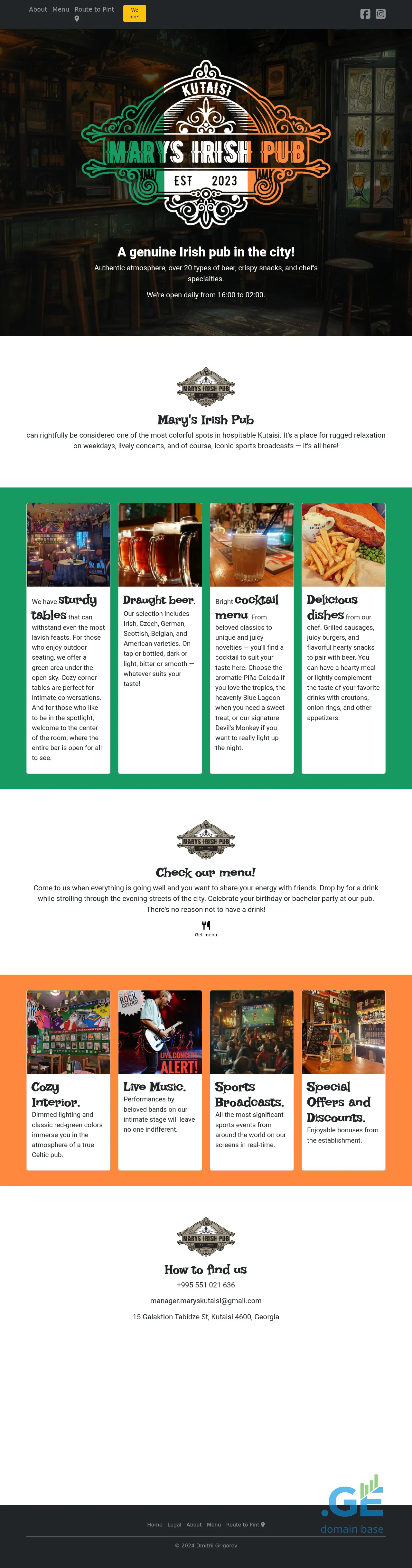 Screenshot of the site irishpub.ge